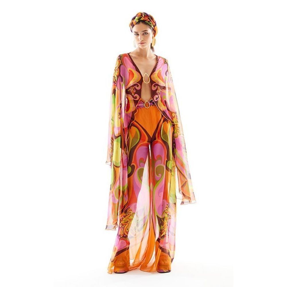 RAISA VANESSA PRINTED CHIFFON JUMPSUIT WITH DEEP NECK AND GOLD BUCKLE $2,290